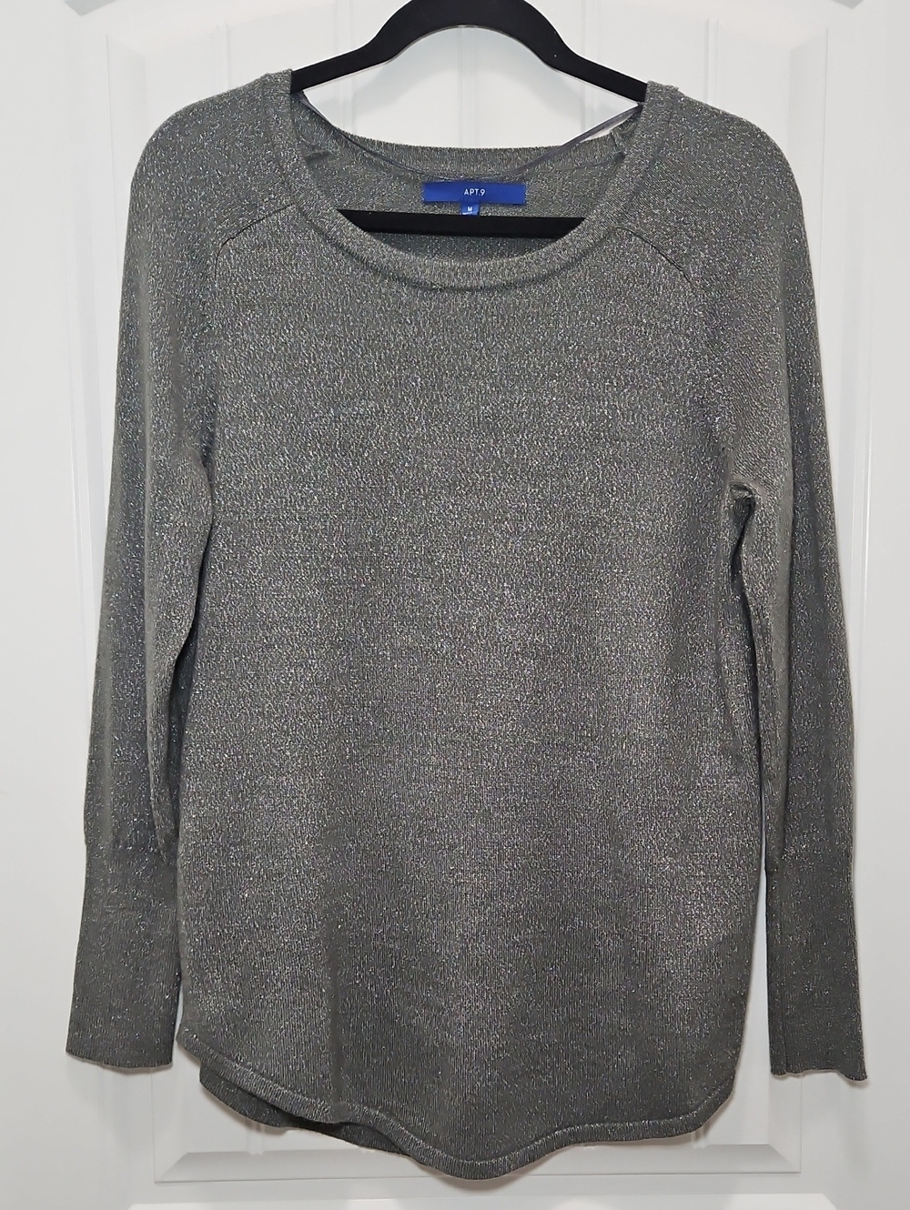 Apt. 9 Silver Metallic Crewneck Sweater Medium Women's